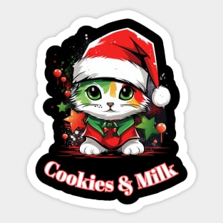 Cookies & Milk - Christmas Cat - Winter Holiday Sticker